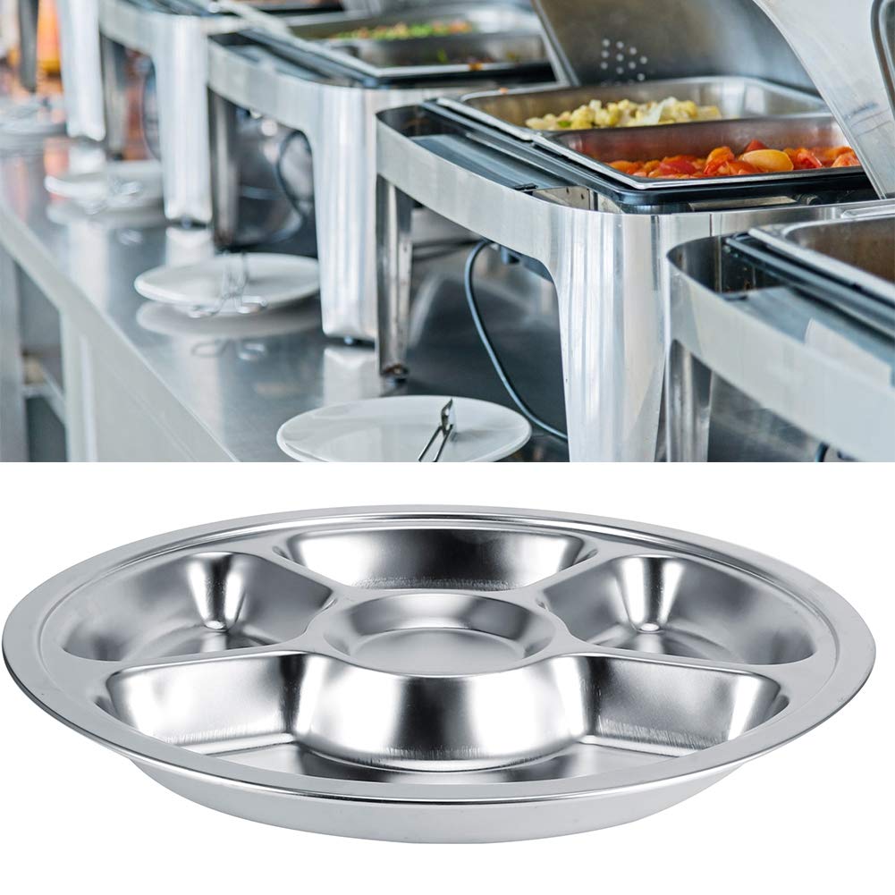 5 Pièces Assiettes Divisées épaissir 304 Assiette à Dîner En Acier Inoxydable Portion Ronde Assiette De Contrôle Vaisselle Pour le Déjeuner, Camping(5-Section)