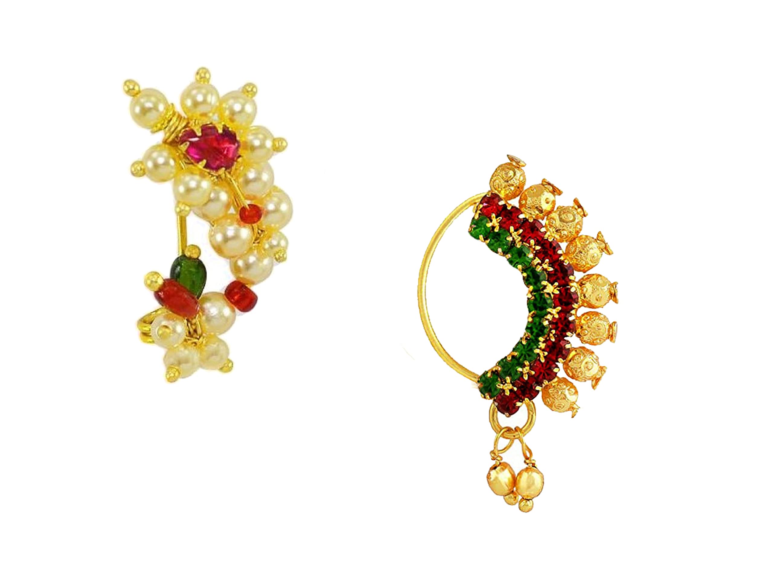 Small Size Traditional Maharashtrian Banu Nath Nose ring without piercing Pearl Gold Plated Nath Clip On Nose Ring For Women-image-34