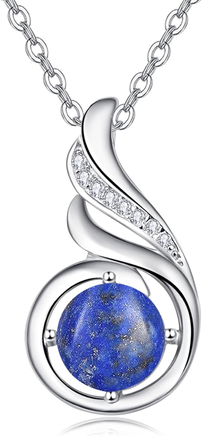 TANGPOET Birthstone Gemstone Necklaces for Women 925 Sterling Silver Dainty Pendant Jewelry Valentines Mothers Day Christmas Birthday Gifts for Mom Girlfriend Wife Daughter