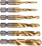 6pcs Combination Drill and Tap Bit Set, Coated Metric M3-M10 Spiral Tapping Tool 1/4" Hex Shank Threading Tips