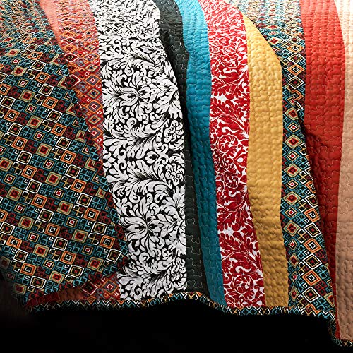 image for Lush Decor Boho Stripe Reversible Cotton Quilt 3-Piece Set, King, Turq