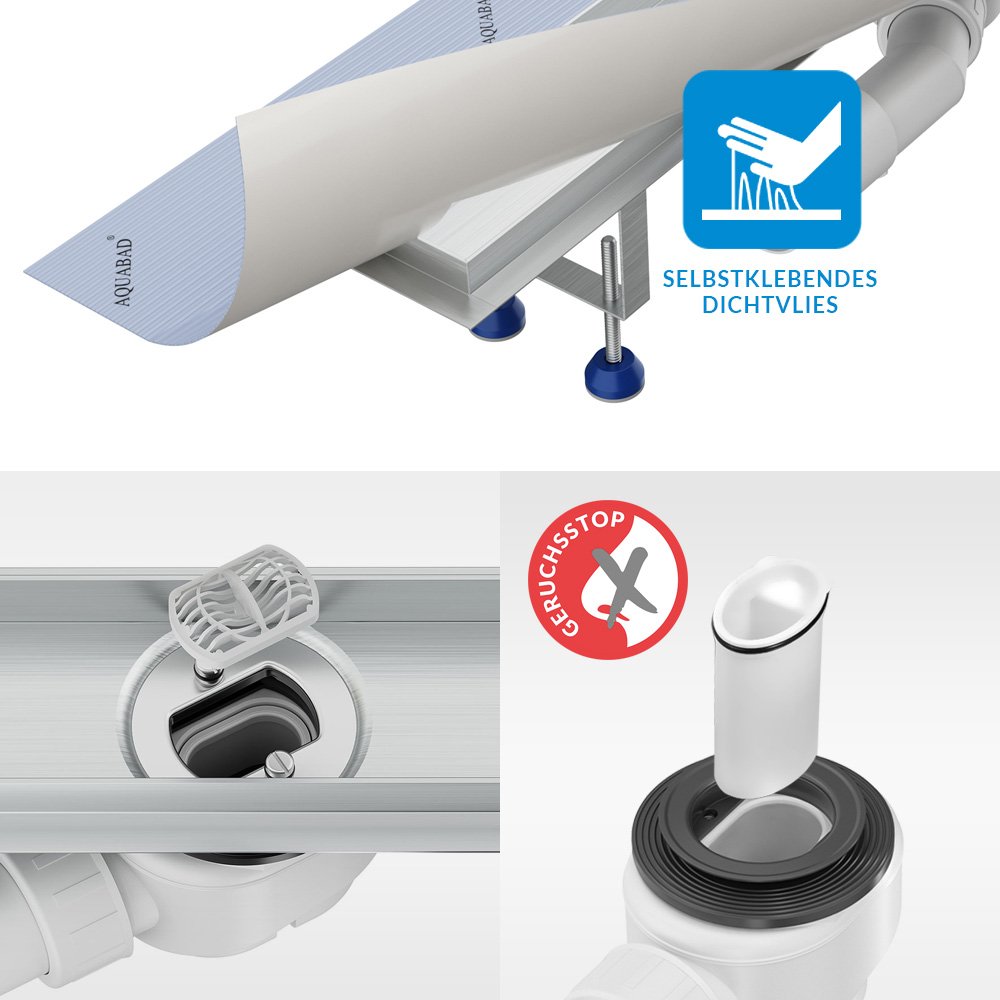 Aquabad SDS Pro odpływ liniowy ze stali nierdzewnej z syfonem | Rozmiar: 90 cm | Wzór: kółka | Made in Germany