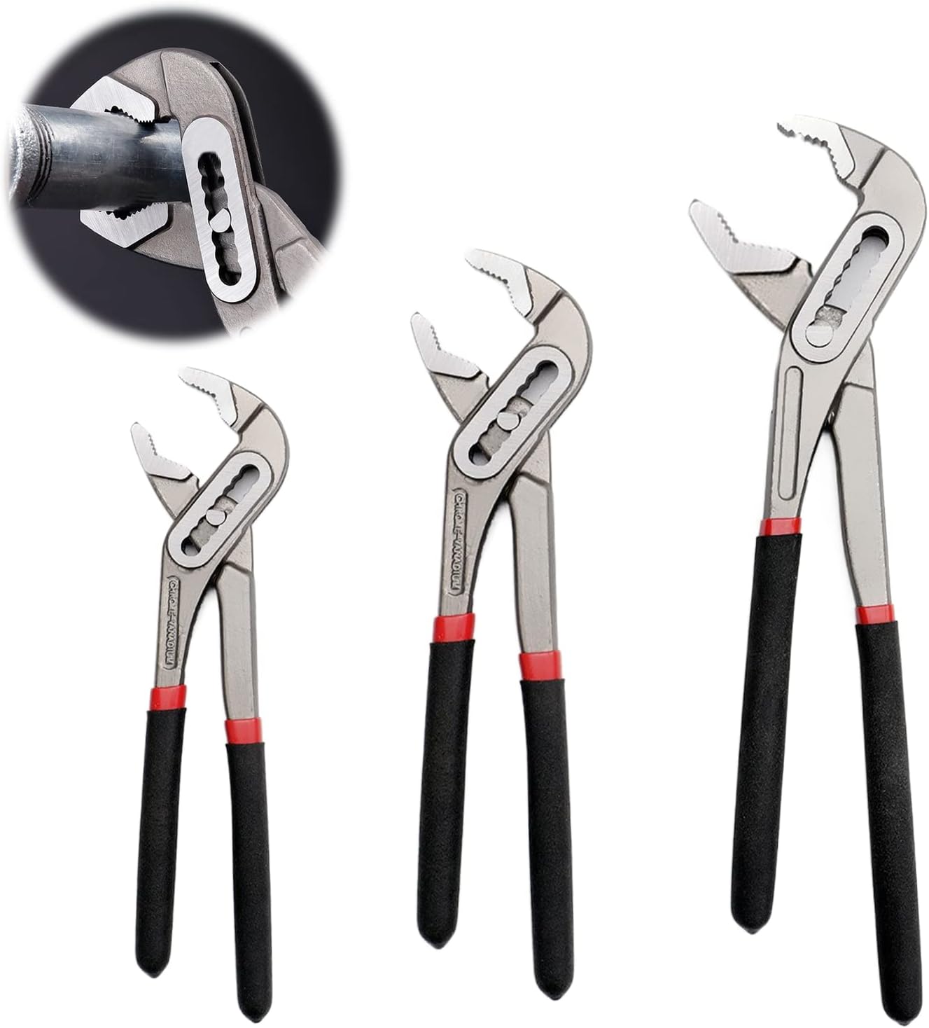 ウォーターポンププライヤーセット 8/10/12インチ (200/250/310mm) 45 スチールスリップ配管レンチ 調節可能な