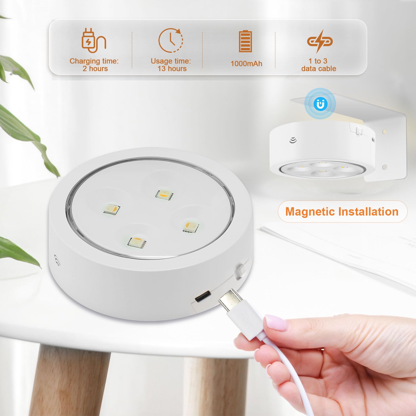 Luci Per Quadri Senza Fili Ricaricabile, 6 Pezzi LED Senza Fili Con Telecomando, 13 Colore RGB Con Dimmerabile E Timer Magnetic Painting Light Per Esposizione Pittura(Bianco)