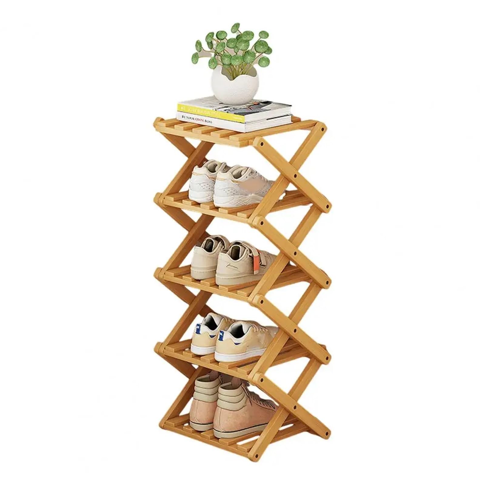Klappbarer Schuhregal Schuhregal, platzsparender Schuhschrank, Schuh-Organizer aus Holz mit faltbarem Design(Wooden Five Layers)