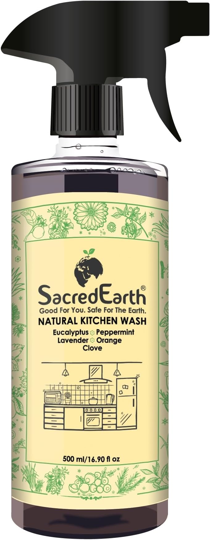 SacredEarth Natural Kitchen Cleaner With Orange, Lavender, Clove, Eucalyptus And Peppermint - 500ml