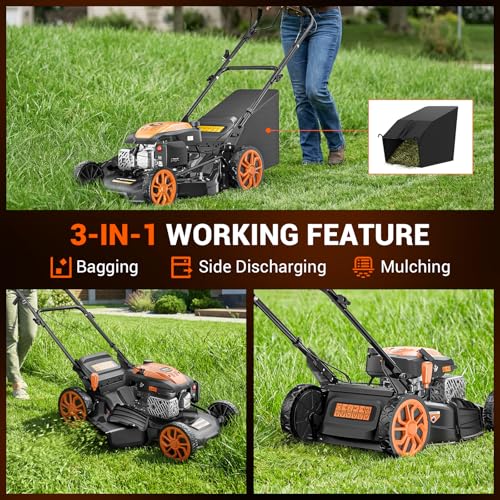 21" Self-Propelled Gas Lawn Mower, 170CC Engine, 3-in-1 Mulching, Bagging & Side Discharge, 7-Position Height Adjustment, Easy Lawn Care for Large Yards & Thick Grass - Image 6