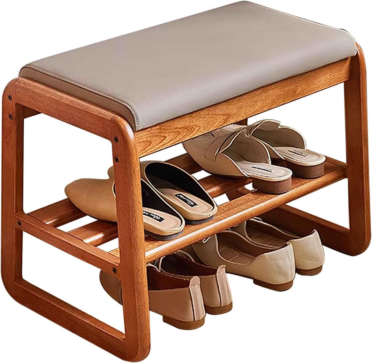 Entrance Shoe Bench with Shoe Storage Wooden Shoe Organizer Slim