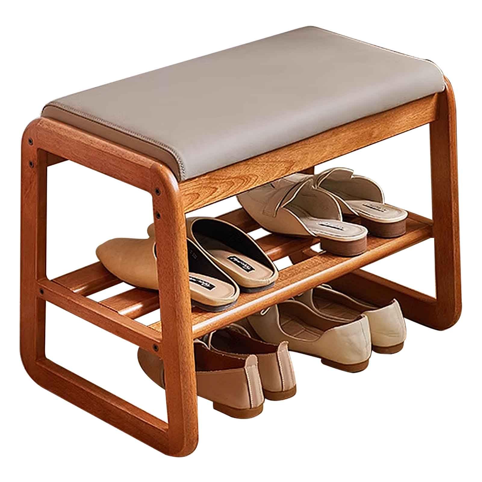 Banc de rangement à chaussures d'entrée compact avec assise confort en bois