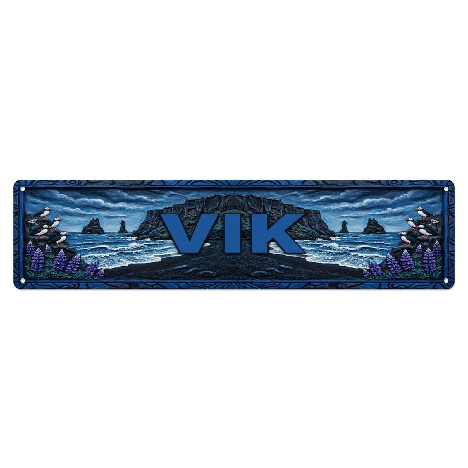 Cwbufd Vintage Style Vintage Vik Iceland Flag Pattern Vintage Metal Tin Sign Plaque Wall Decor For Cafe, Club Bar, Office, Garden Metal Poster 4X16inch