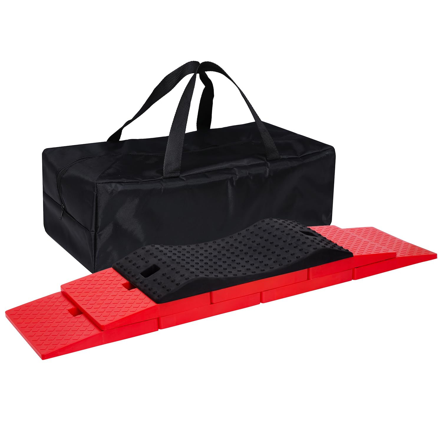 GarfatolRv RV Leveling Blocks?Leveling Blocks for Travel Trailer and Interlocking Design?One Top Tire Saver Ramp, Four Red Ramps?3 Pack Interlocking Leveling Blocks with Carrying Bag