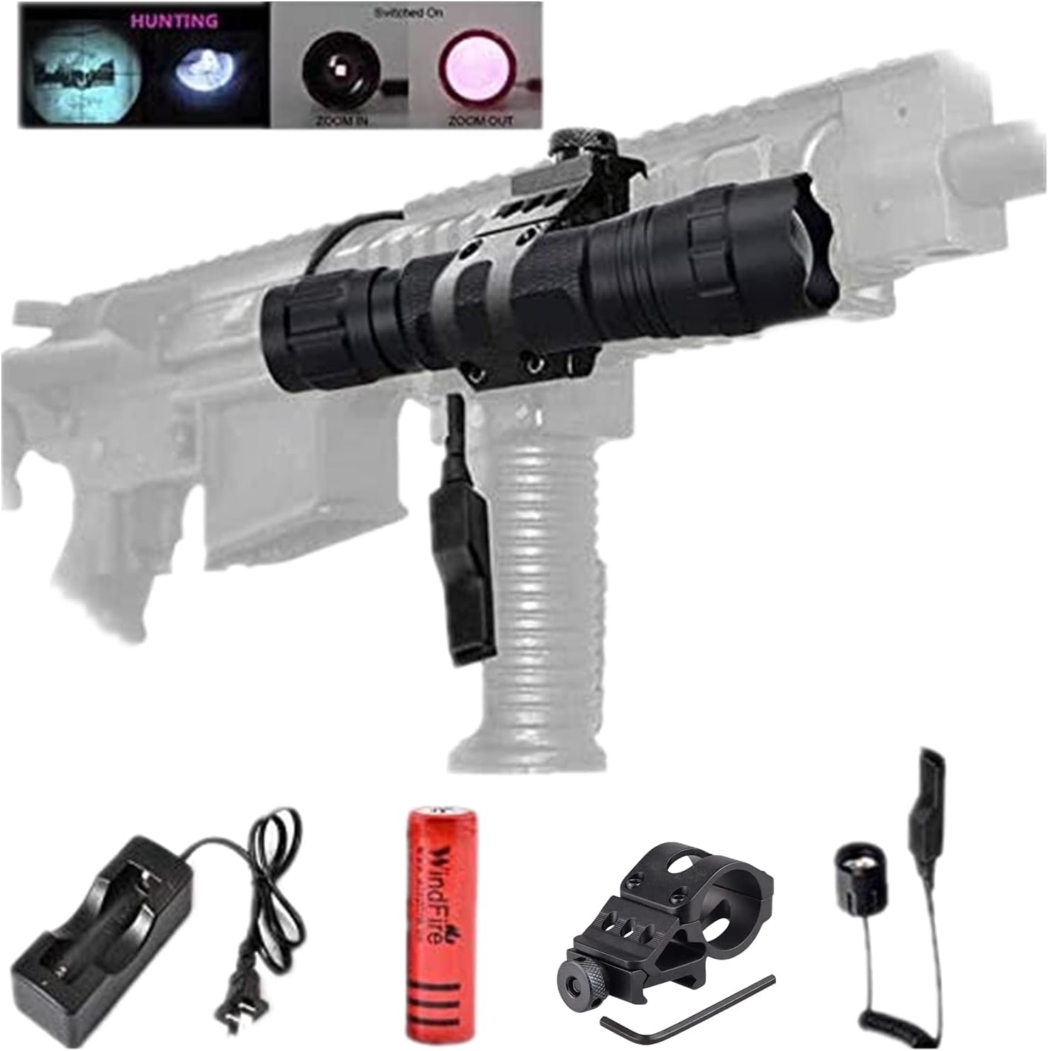 Infrared Light Night Vision Adjustable Focus Flashlight with Offset