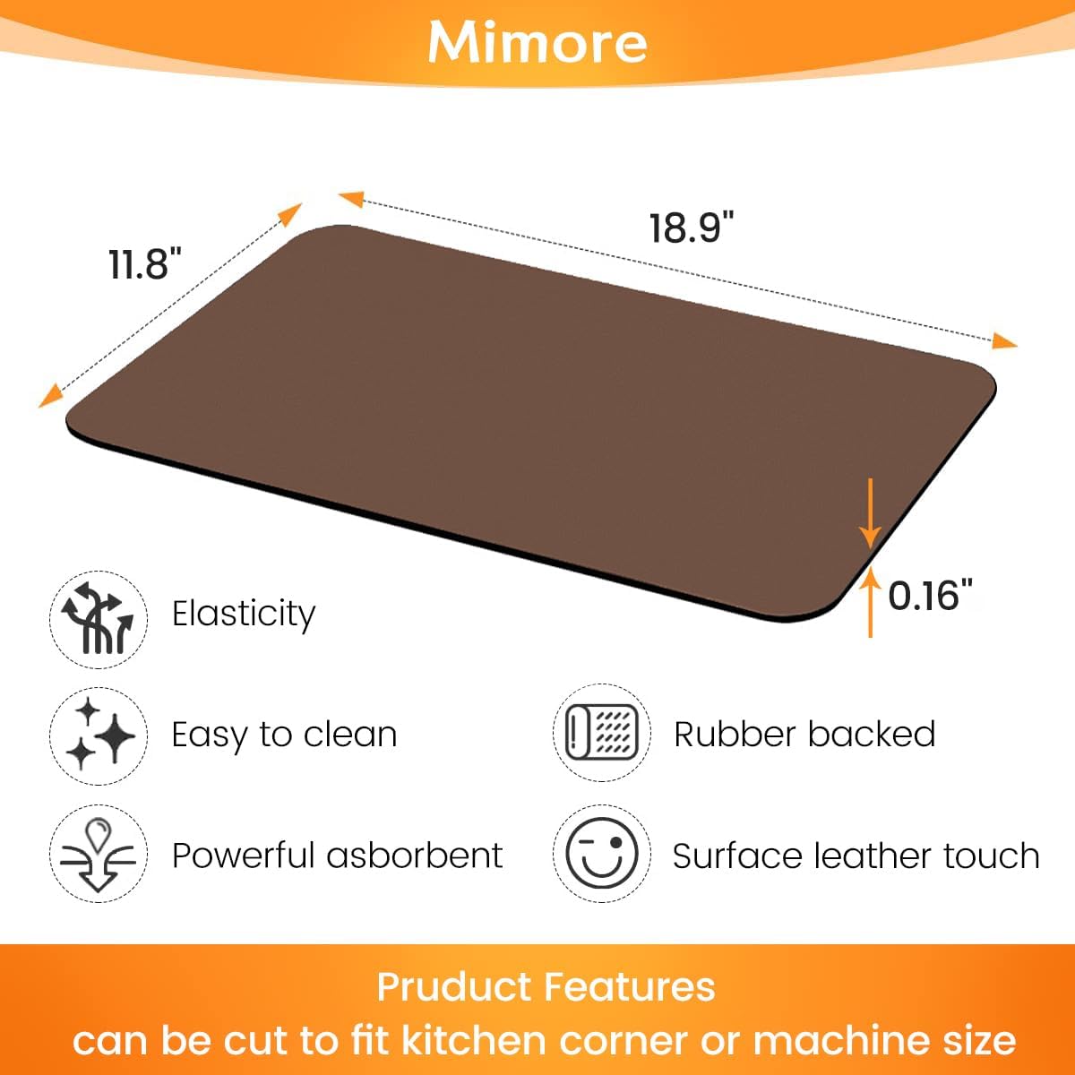 Mimore Coffee Mat - 12x19 Inch Brown Countertop Mat - Absorbent, Hides Stains, Rubber Backed - Dish Drying Mat Fits Under Coffee Maker or Espresso Machine image 5