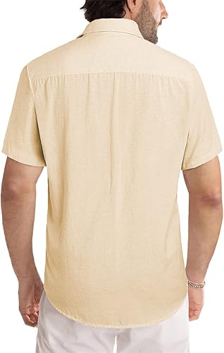 Miniatura 156 de JMIERR Camisas de vestir a rayas con botones y manga corta para hombre