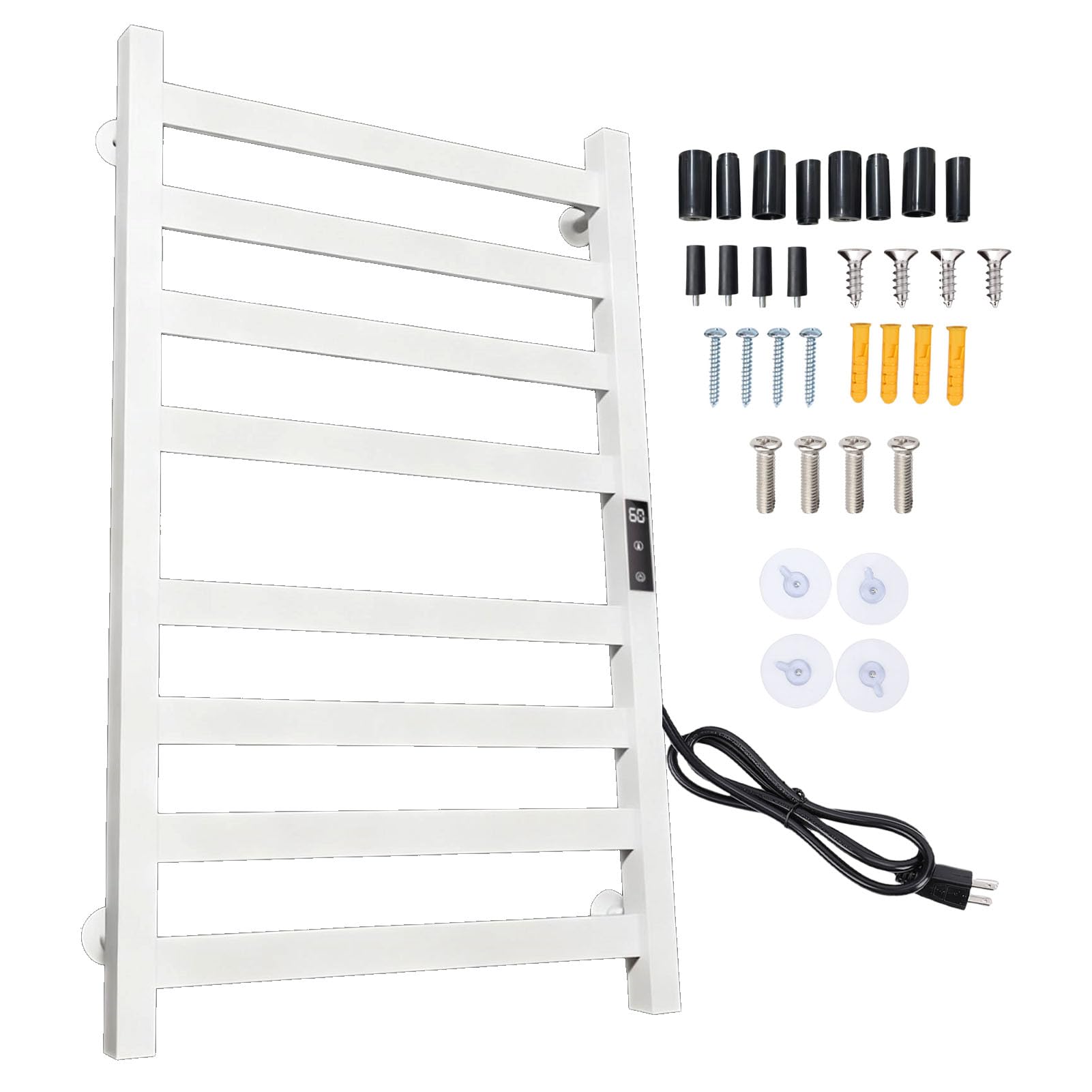 Heated Towel Warmer, Electric Wall Mounted 8 Bar Towel Drying Hanger Aluminum Alloy Temperature Control Timer Heater Rack No Drill Optional for Bathroom Kitchens Hotels