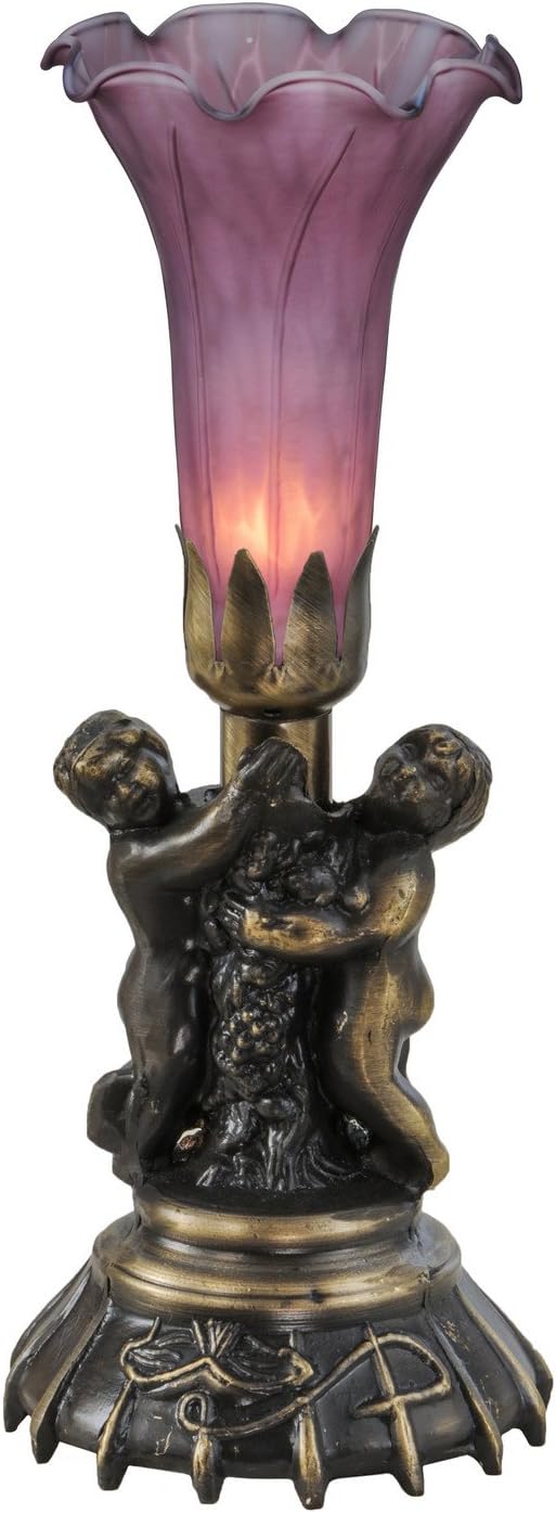 Meyda Tiffany 13"H Twin Cherub Pond Lily Mini Lamp