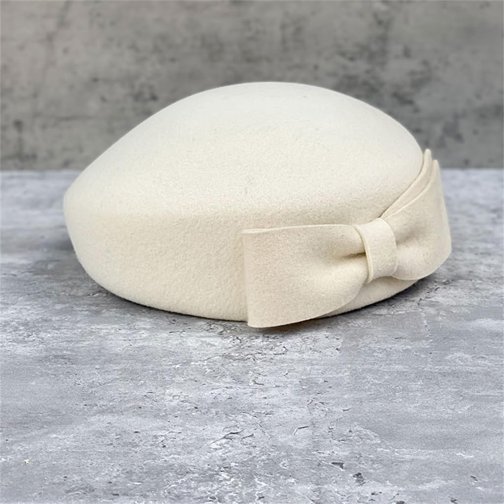 Bow Tie Beret Female Fall and Winter Warm Windproof Wide Brim Flat Top Painter Hat