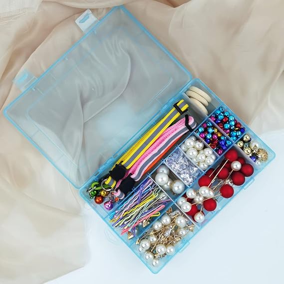 Grid Clear Plastic Storage Box,3 Pcs Jewelry Earring Tool Container 24 Grids with Adjustable Dividers for Beads,Earring,Screws and Small Craft Items (Blue)