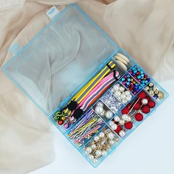 Grid Clear Plastic Storage Box,3 Pcs Jewelry Earring Tool Container 24 Grids with Adjustable Dividers for Beads,Earring,Screws and Small Craft Items (Blue)