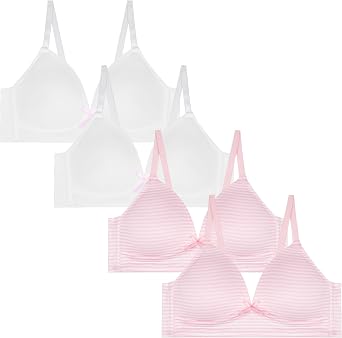 Rene Rofe 4 Pack Padded Wirefree T Shirt Bras - Wireless Training Bras for Girls