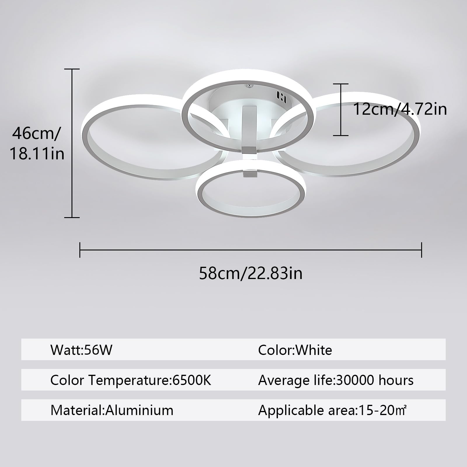 DELIPOP Plafoniera LED Soffitto, 56W 6300LM Lampada da Soffitto Moderna Rotonda, Bianco Lampadario Camera da Letto per Cucina, Soggiorno, Studio, Ufficio, Bianco Freddo 6500K, 57.5cm