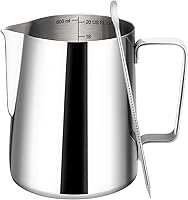 Vista 9 de Jarra espumadora de leche, taza espumadora de leche de 12 onzas con escala clara, accesorios de máquina de espresso capuchino de acero inoxidable