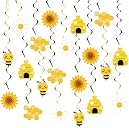 20PCS Bumble Bee Hanging Swirl Decorations, Bee Party Hanging Swirls Foil Ceiling Streamers Honey Bee Themed Party Supplies for Kids Birthday Baby Shower Gender Reveal Bee Party Decoration