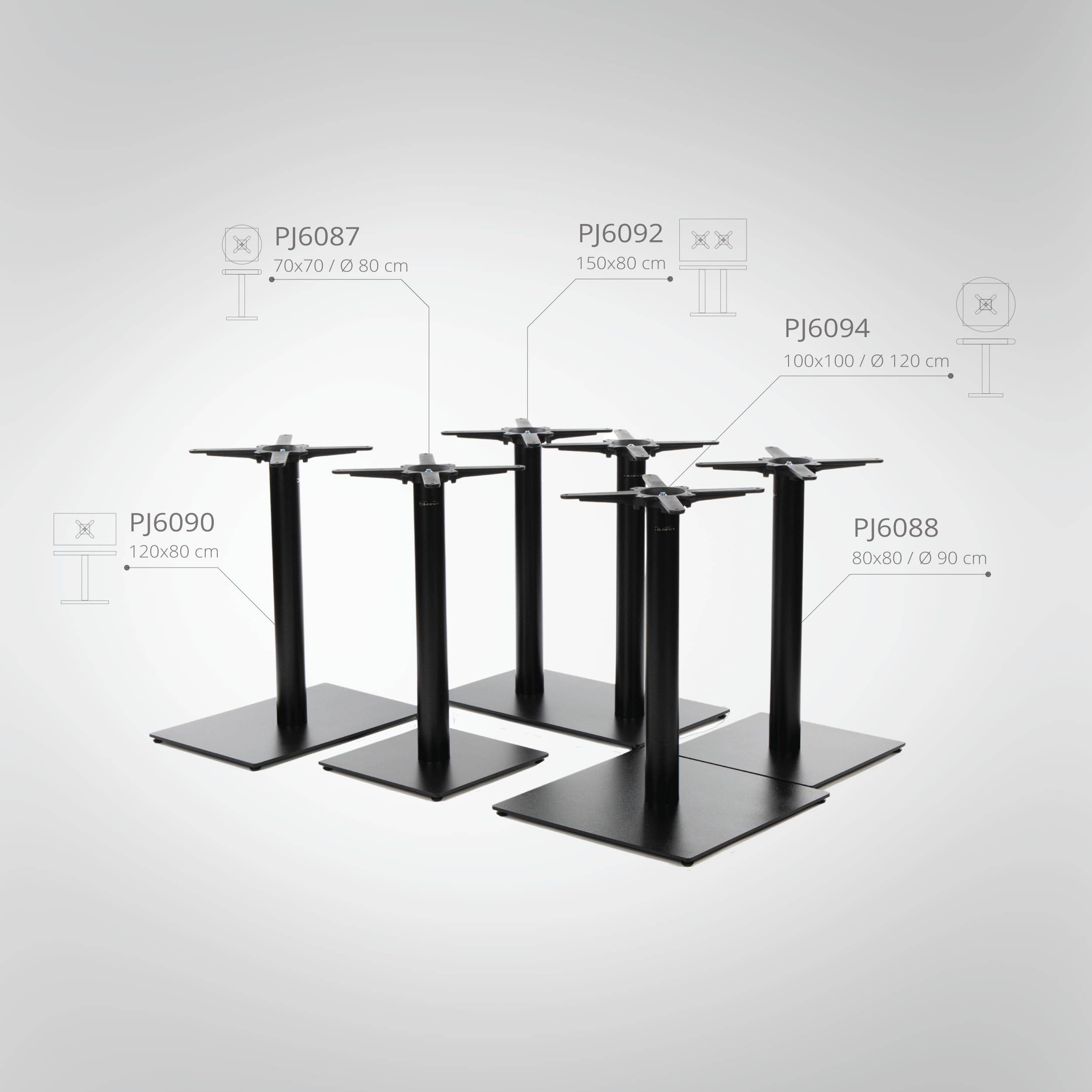 Premium Doppel-Tischgestell - PJ6092 | schwarz | Höhe 72 cm | Bodenplatte 75x40 cm | max. Tischplattengröße 150x80 cm | runde Stahlsäulen | Ideal für Esstische