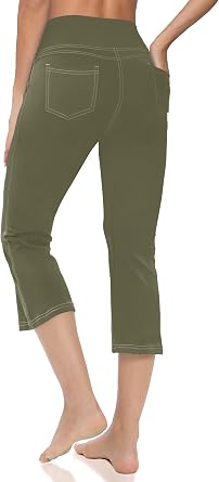 Womens Capri Pants with Pockets High Waisted Cropped Leggings | Straight Leg 21", Tummy Control, Moisture Wicking, 4-Way Stretchy, Comfort Fit Crop Pants for Summer Outfits & Casual Wear