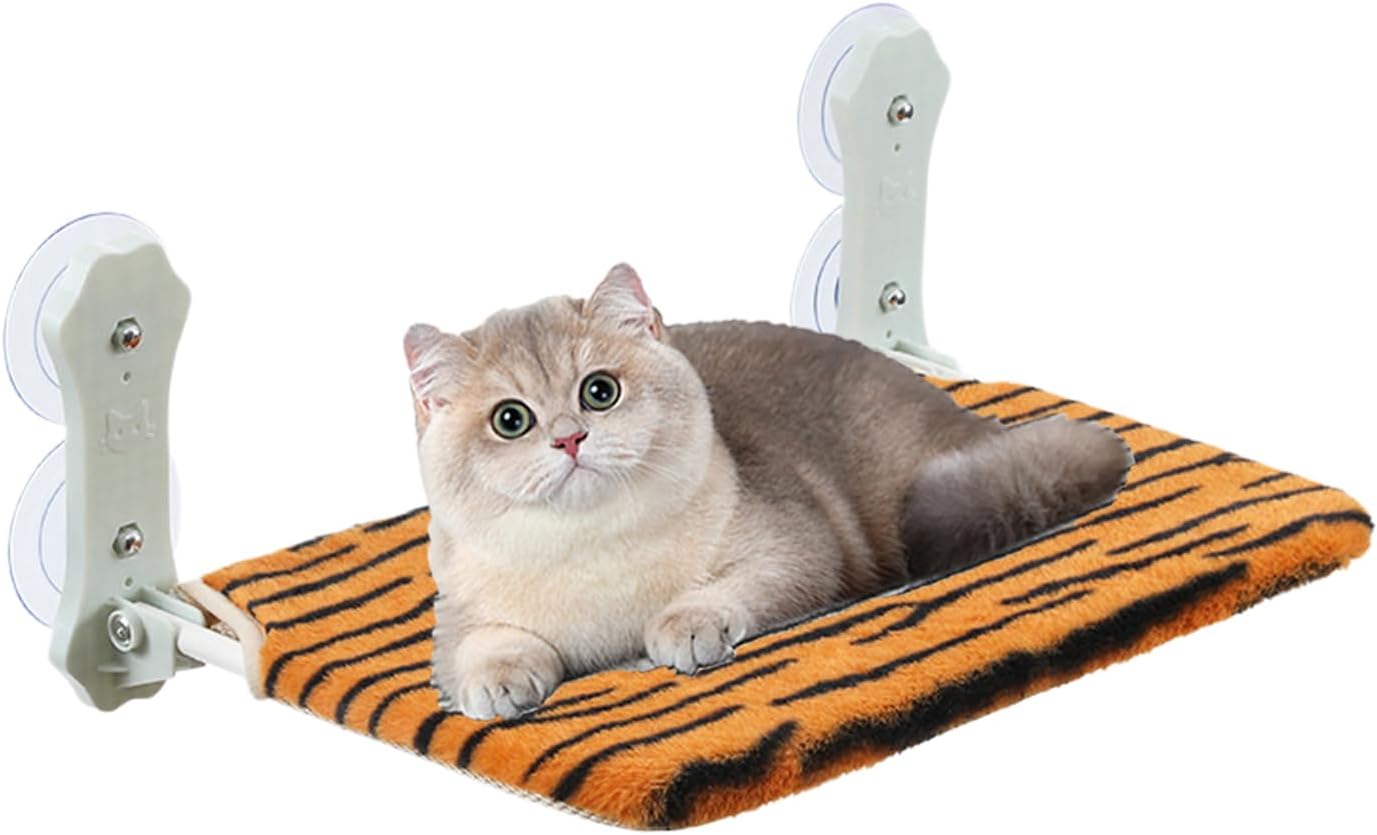 Cat Window Perch,Foldable Cordless Seat | Metal Frame Window Cat Perch with Strong Suction Cup - for Small Medium Large Sized Pet Kitten Sleep Rest Home Indoor Living Room Sill
