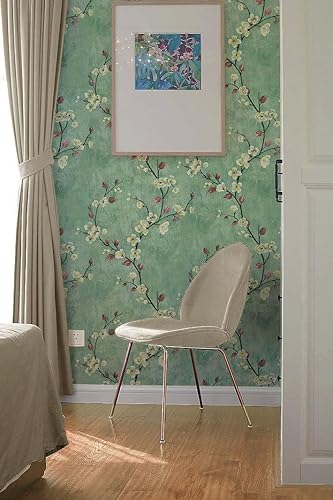 Miniatura 6 de Papel tapiz floral de 177 x 393 pulgadas papel de contacto de flores verdes impermeable extraíble papel de pared moderno papel de contacto