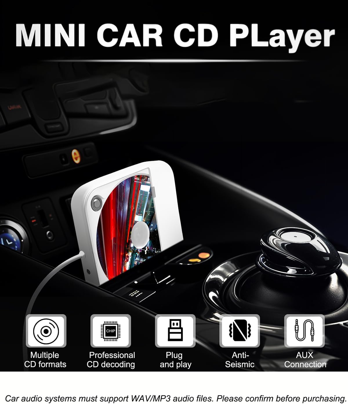 Portable CD Player for Car,Plug and Play,Extra USB Extension Cable,Car CD Player with USB Port AUX Port,for Vehicle,Laptop,TV,Computer,for Android 4.4 and Above Navigation