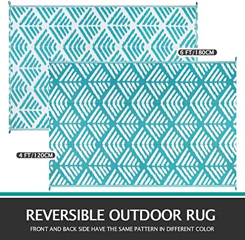 Capslpad Outdoor Patio Rug 120x180cm Waterproof Reversible Mats Recycled Plastic Straw Picnic Blanket Portable Camping Rug Outdoor Area Rug for Picnic Beach Balcony Deck Patio RV Camping BBQ,Teal