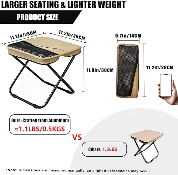 Multi-use Lightweight Camping Stool with Side Pocket, Max 300 lbs Load