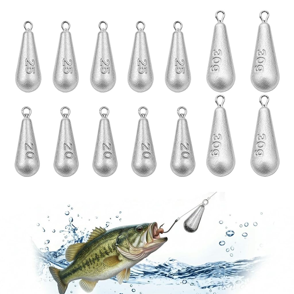 14 Pcs Inline Fishing Weights Heavy Duty Angling Sinkers Practical Fishing Tackle Gear For Carp River Sea Freshwater Saltwater Deep Sea Shore Fishing Outdoor Angling Supplies (30g*4&25g*5&20g*5) — image 1