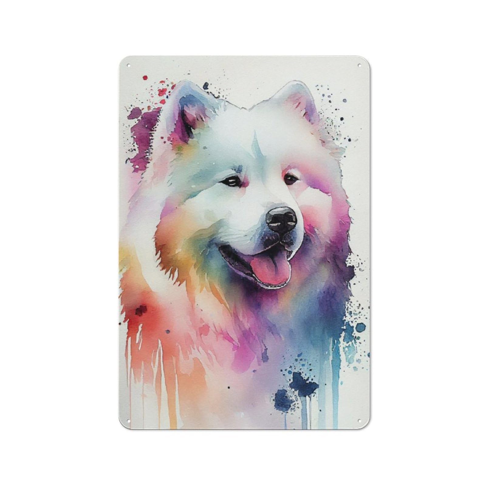 Junmoney Samoyed Watercolor Tin Wall Plaque 30X20cm With For Studio Or Craft Room, For Metal Sign Collectors, For Kitchen And Home Bar Decor