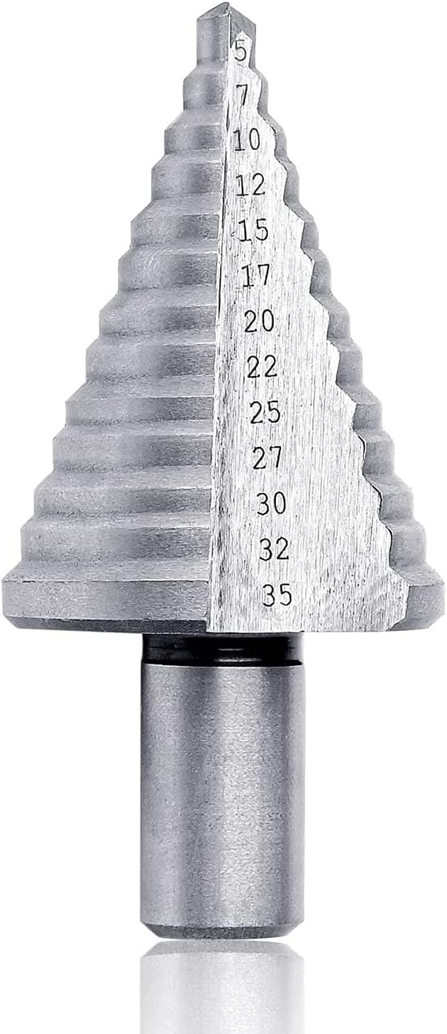 Step Drill Bit, HSS Double Slot Cone Cutting Drill (5 mm-35 mm) with Titanium Coating, Step Cone Drill Bit for Wood Aluminum Plastic PVC Plate - Silver