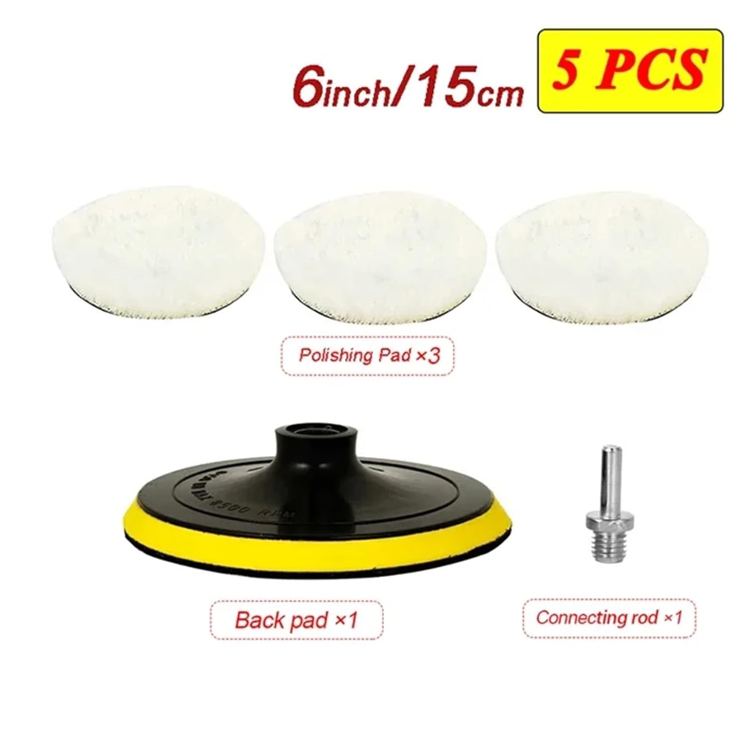 5Pcs Polishing Kit for Polisher 3/4/6/5 Inch Polishing Pad Car Waxing Sponge Disk Wool Wheel Auto Paint Care Polisher Discs(6inch 150mm)