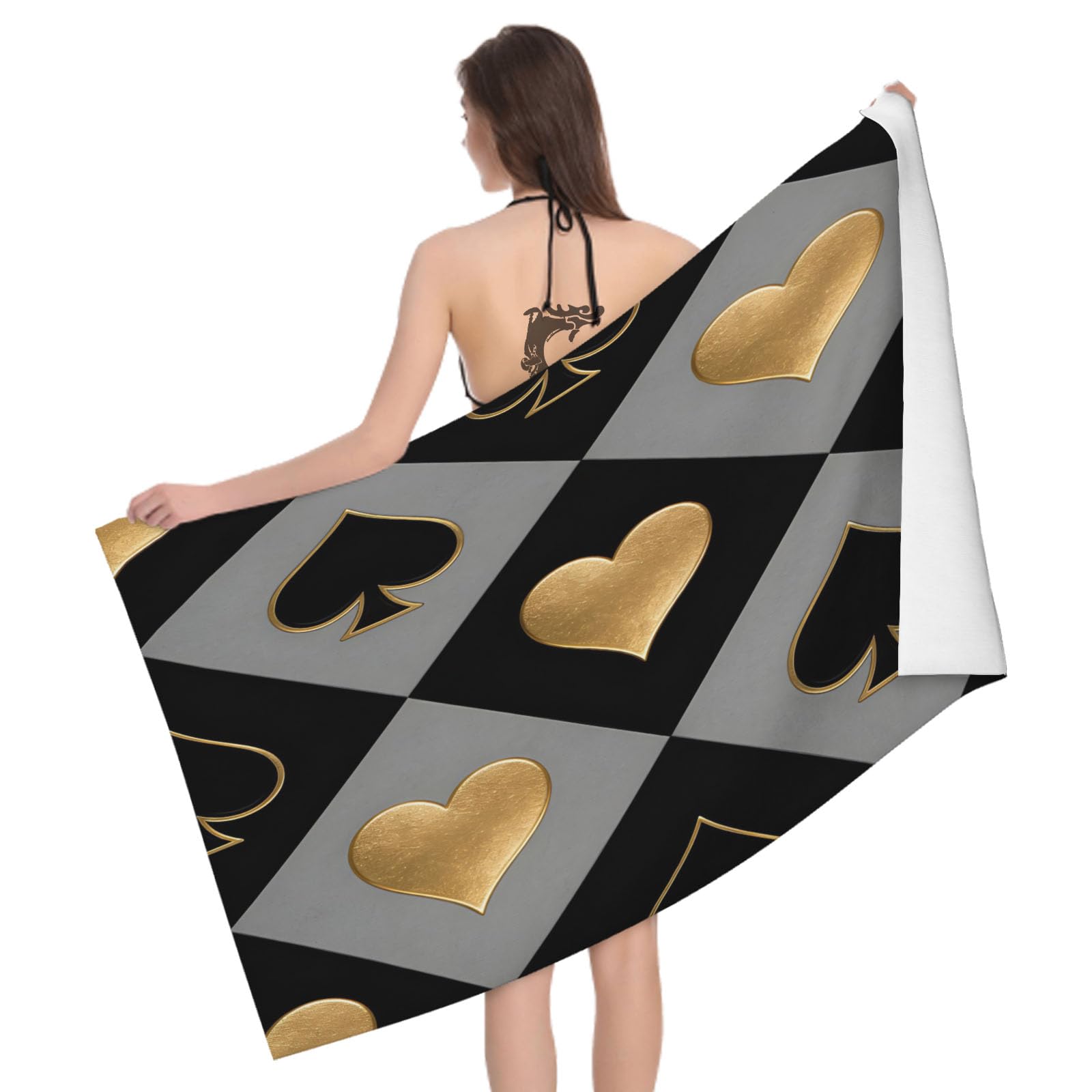 Leichong 3D Poker Beach Towel Large Microfiber Soft Quick Dry for Adults, Chic Bath Towel Lightweight Soft Absorbent for Travel Swimming Pool Sports, 80 x 160 cm