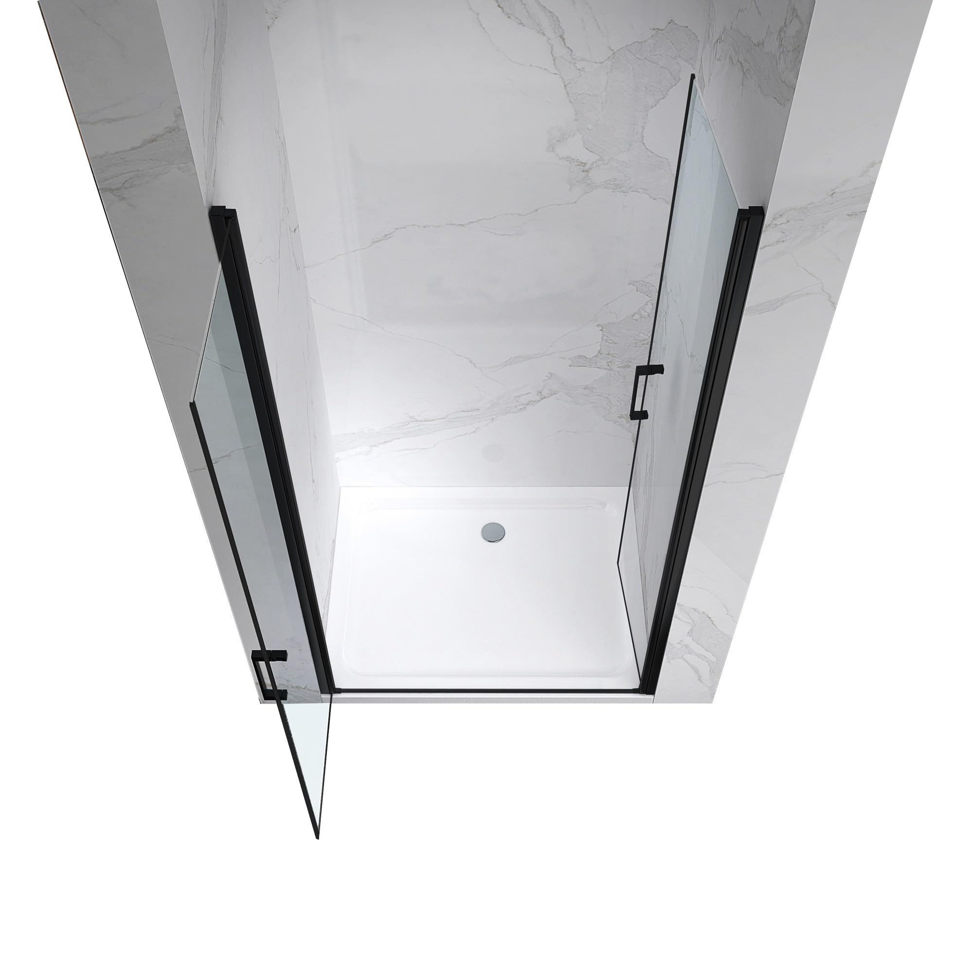 KAYA-BLACK Porte de douche H. 195 cm, largeur réglable 77-80 cm, verre transparent anticalcaire