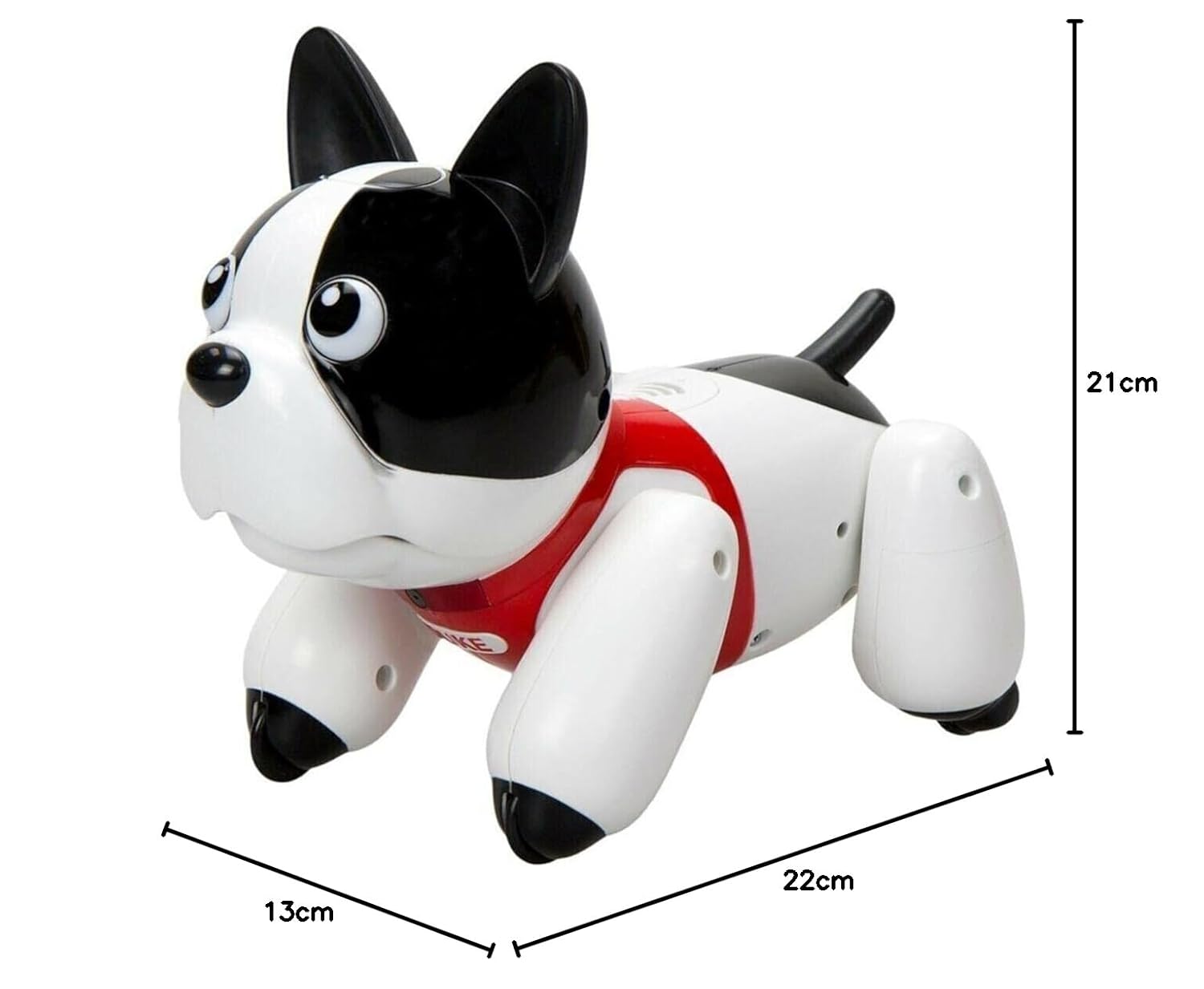 Dimensions of Silverlit Duke Robotic Puppy: 13cm width, 22cm length, 21cm height