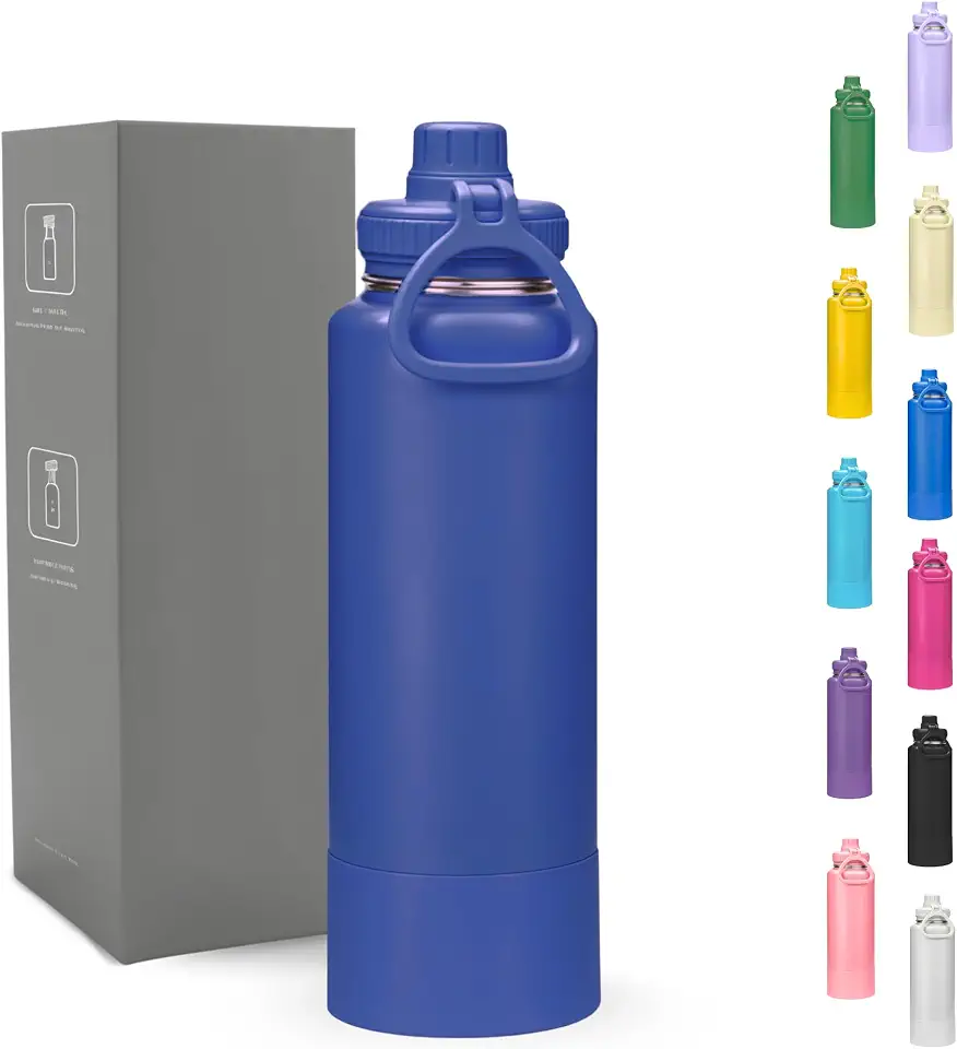 Garrafa Térmica 800ml - Duplamente Isolada, Aço Inox 304, Base Emborrachada Anti Derrapante, Mantém Bebidas Quentes por 12 Horas e Geladas por 24 Horas, (Azul Marinho)