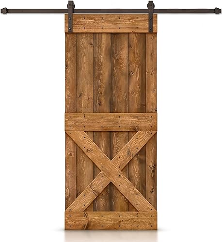 40 in. x 84 in. Distressed Mini X Series Walnut Stained DIY Wood Interior Sliding Barn Door with Hardware Kit