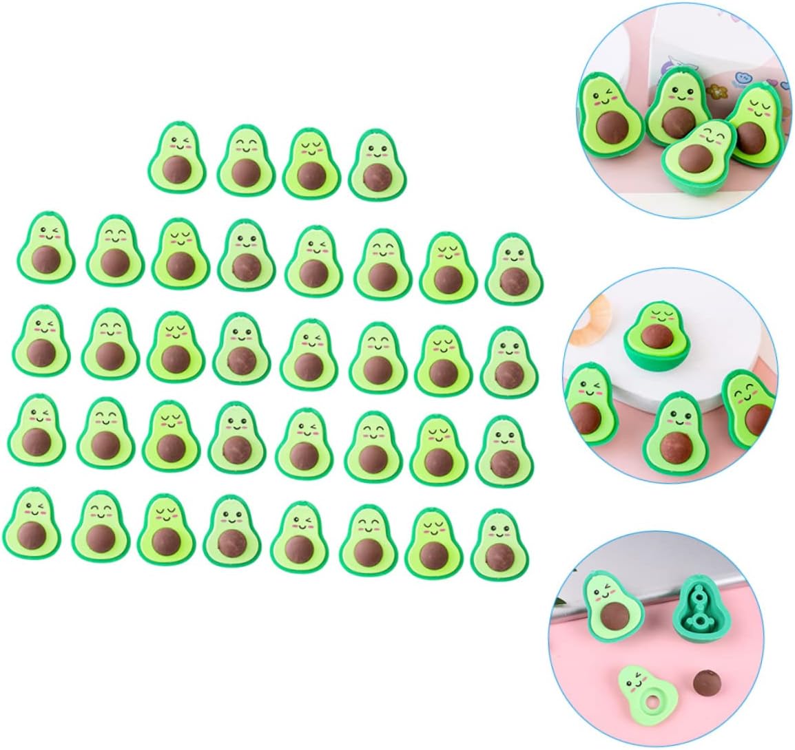 Wakauto 36Pcs Cute Avocado Erasers for Safe Material Childrens Kawaii Erasers for School Study and Classroom Rewards