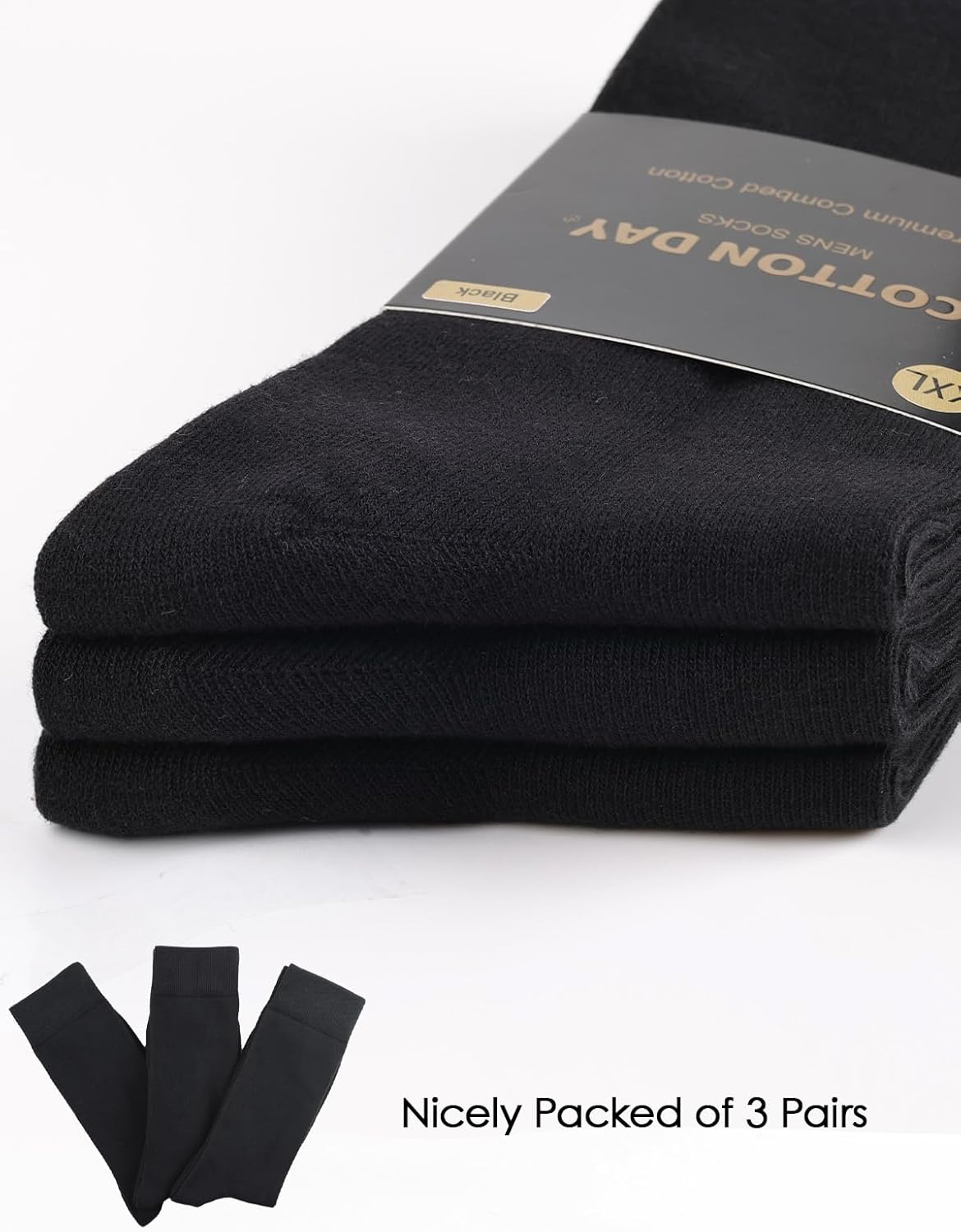COTTON DAY Men's Premium Soft Combed Cotton Trouser Dress Socks Seamless Toe Black Navy Blue Striped - Image 4