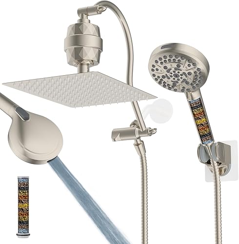 Miniatura 23 de Hibbent All Metal - Combo de Cabezal de Ducha de Lluvia de 10 pulgadas con Doble Filtro, Cabezal de Ducha de Mano de Alta Presión con Brazo de