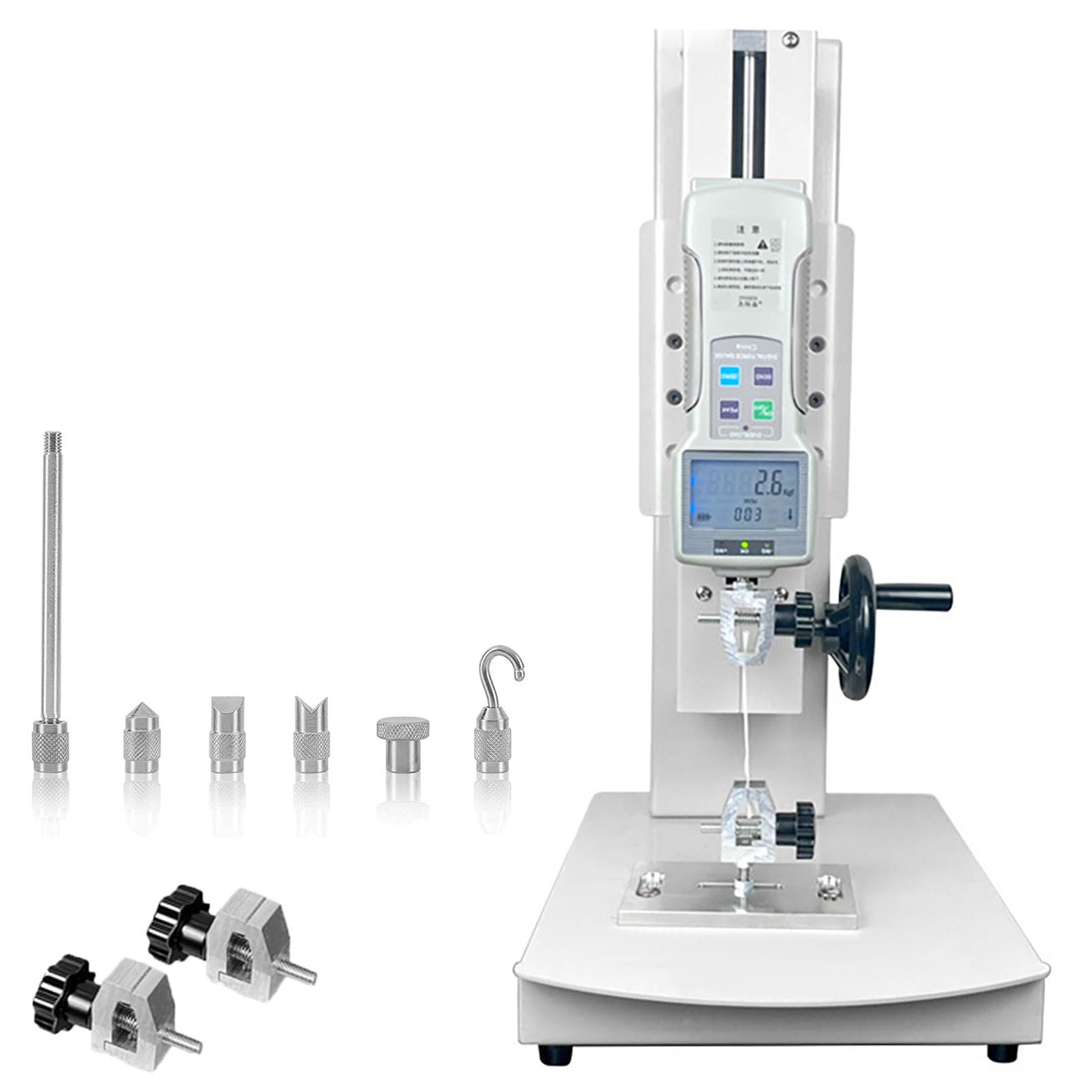 Digitale Zugprüfmaschine, 10-500 N Manueller Kraftmessständer, 300 mm Hub, mit 2 Prüfklemmen, Ausgabefunktion, LCD-Display, für Zug-, Druck- und zerstörende Prüfungen 500N