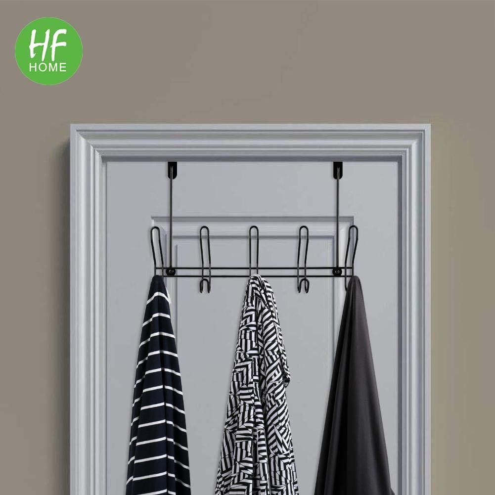 HFHOME 2 in 1 Over The Door Hook Organizer 10 Hooks & Wall Mounted Coat Hook Rack, Heavy Duty Multifunctional Iron Wire Black Door Hooks - Black