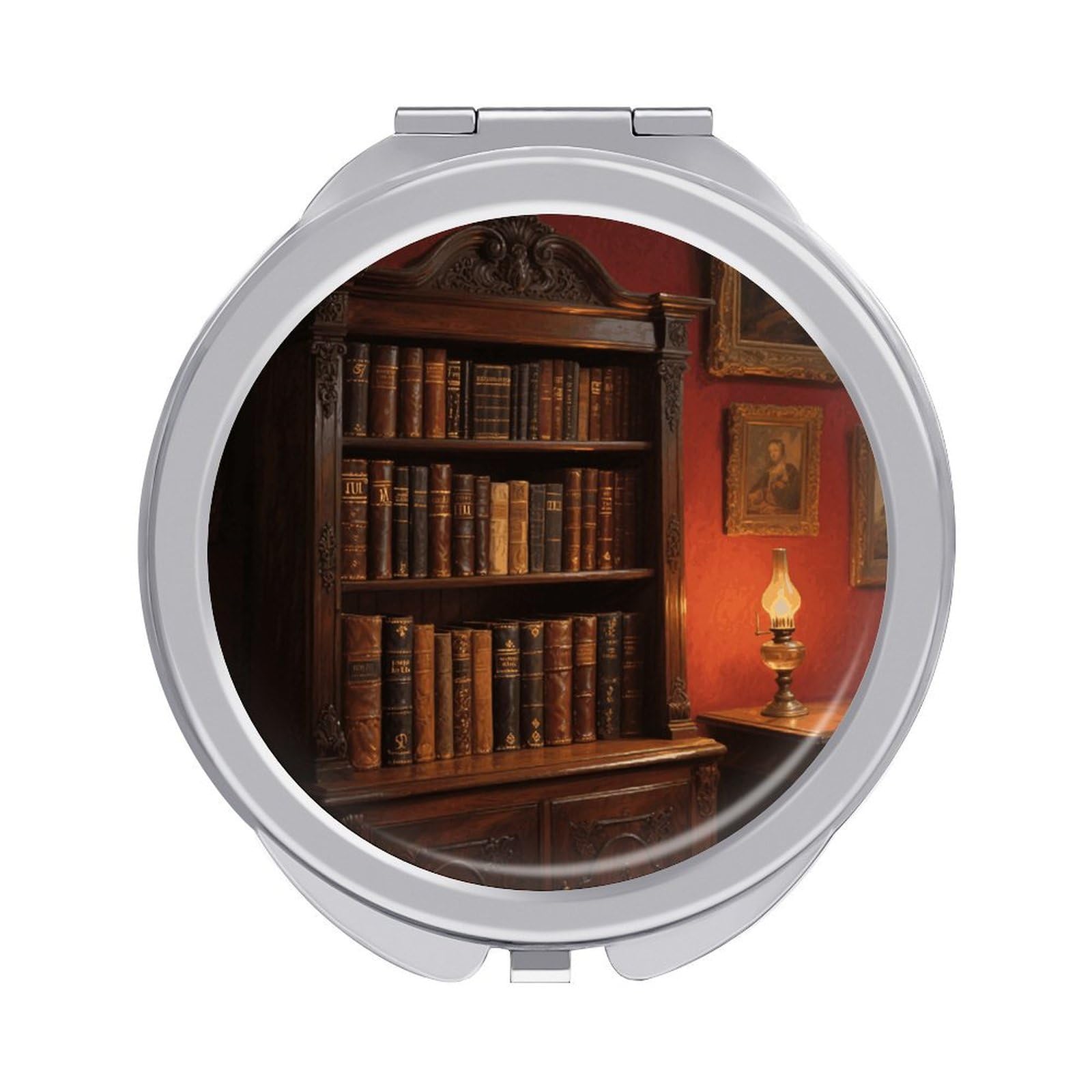 VstaDank Bookshelf Travel Makeup Mirror 2 X /1 X Magnifying Mini Vintage Pocket Mirror for Purse Small Portable Folding Small Round Mirrors Portable Vanity Mirrors for Women