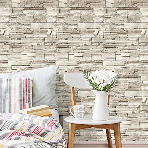 Jeweluck Stone Wallpaper Peel And Stick Wallpaper 17.7Inch×118.1Inch Stone Contact Paper Peel And Stick Backsplash For Kitchen Wallpaper Brick Wallpaper Self Adhesive Removable Decorative Wallpaper #TOP6